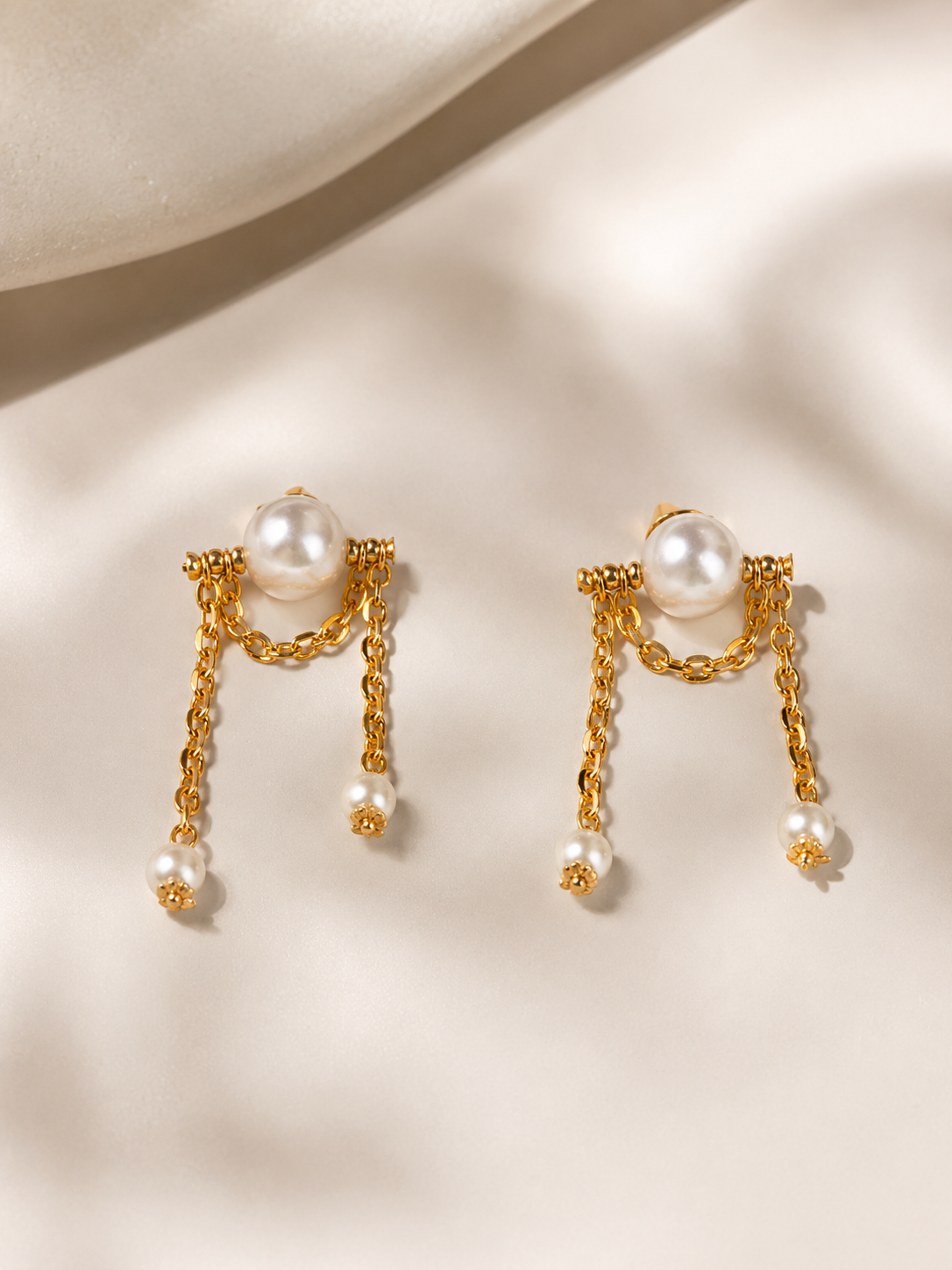 Pearl chain earrings Handcrafted