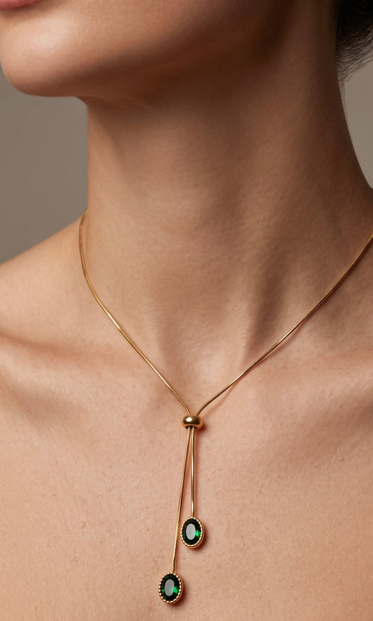 Emerald Duo Drop Necklace