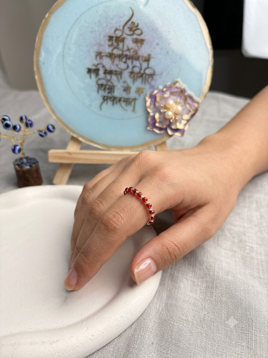 Garnet Glow Beaded Ring