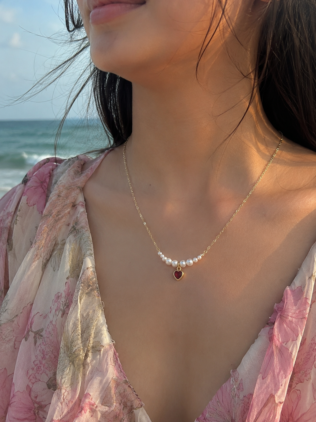 Scarlet Pearl Arc necklace