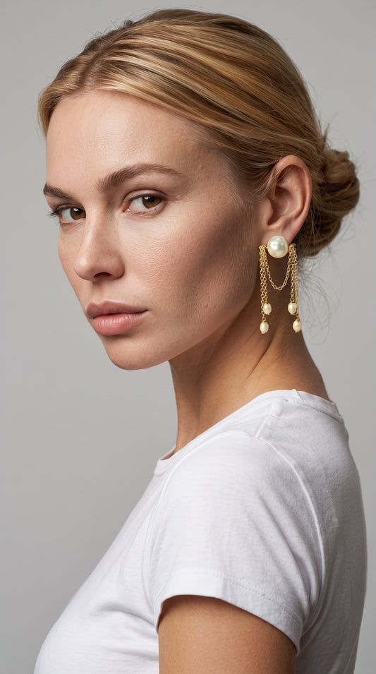 Pearl Cascade Chain Earrings Handcrafted