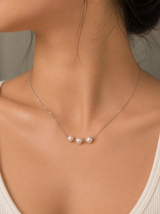 Trinity pearl necklace Handcrafted