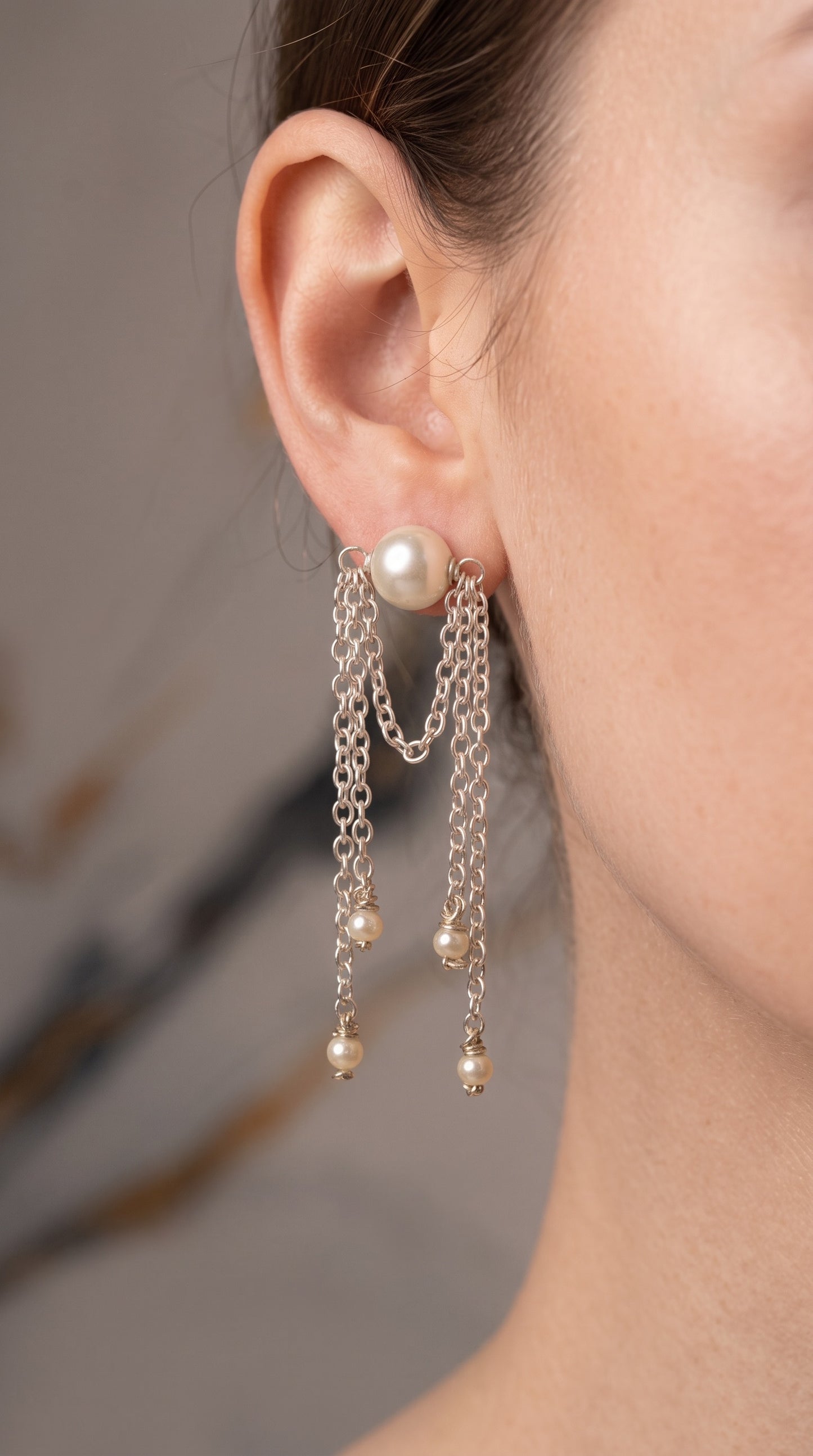 Pearl Cascade Chain Earrings Handcrafted
