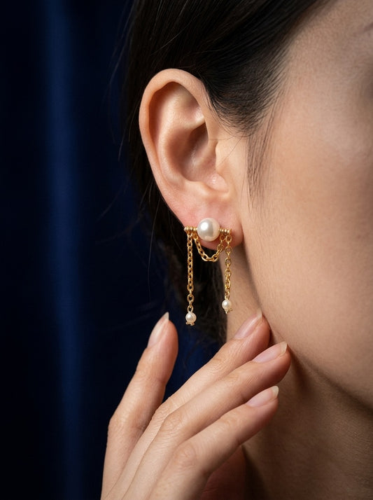 Pearl chain earrings Handcrafted